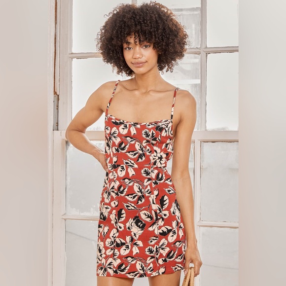 Free People Bring it Back Rust Red Floral Print Mini Dress Size Medium - Picture 1 of 5
